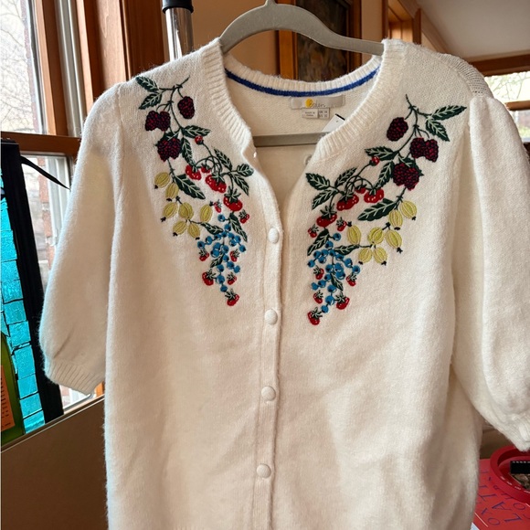 Boden Other - Boden Puff Balloon Shortsleeve Cream Embroildered Wool Cardigan Sweater--US10